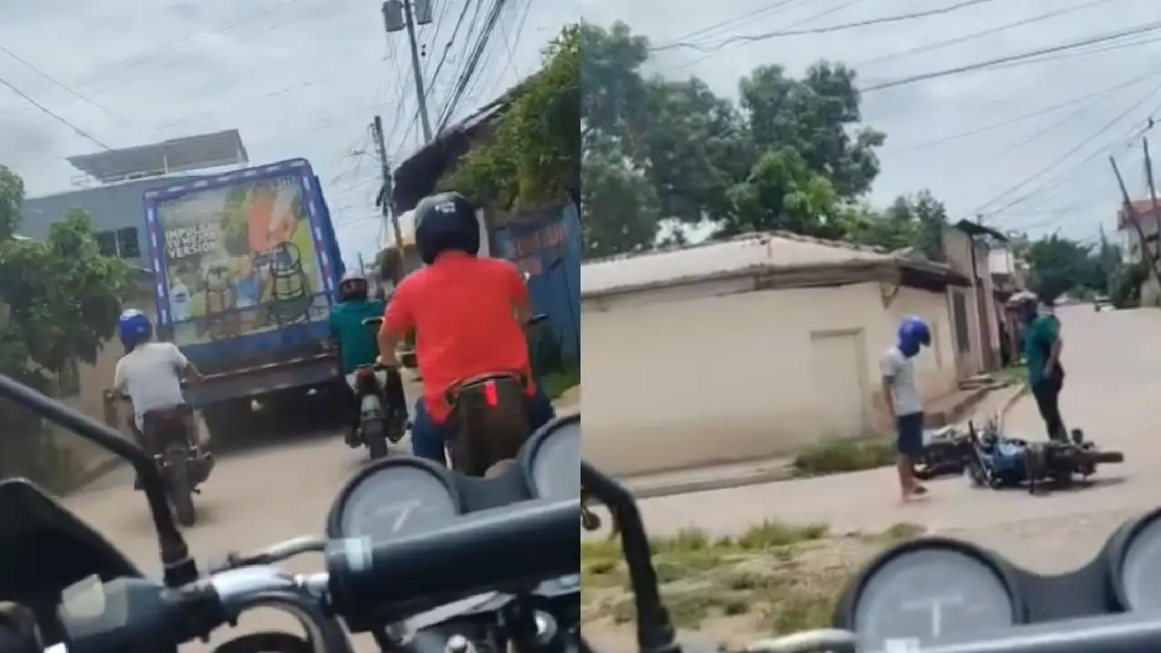 ‘Que put***’: motociclistas colisionan tras intentar rebasar camión en Juticalpa