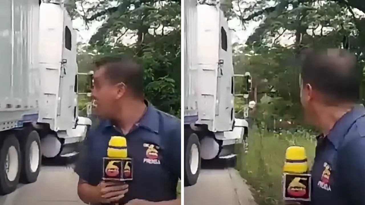 Periodista hondureño se salva de ser atropellado por una rastra