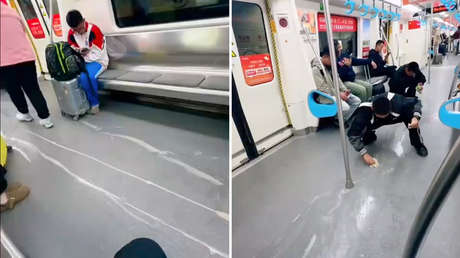 VIDEO: Derraman sin querer bebida en vagón de metro en China y sucede esto
