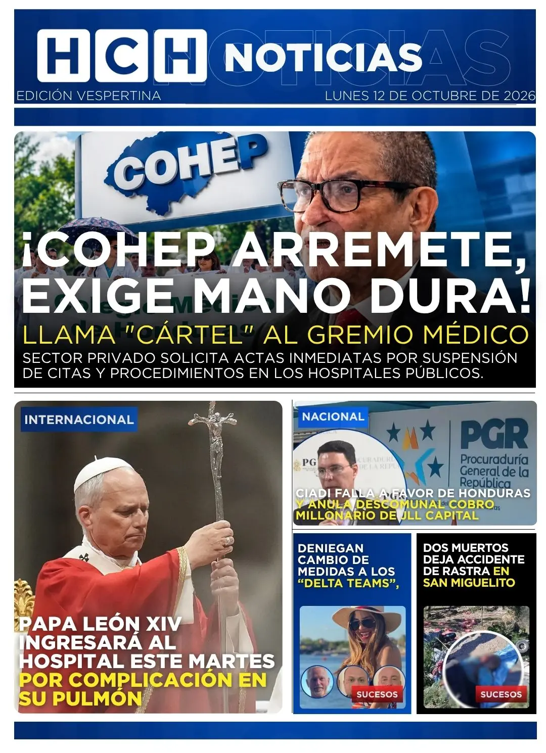 Portada HCH Lunes 12 de octubre 2026 Edición Vespertina