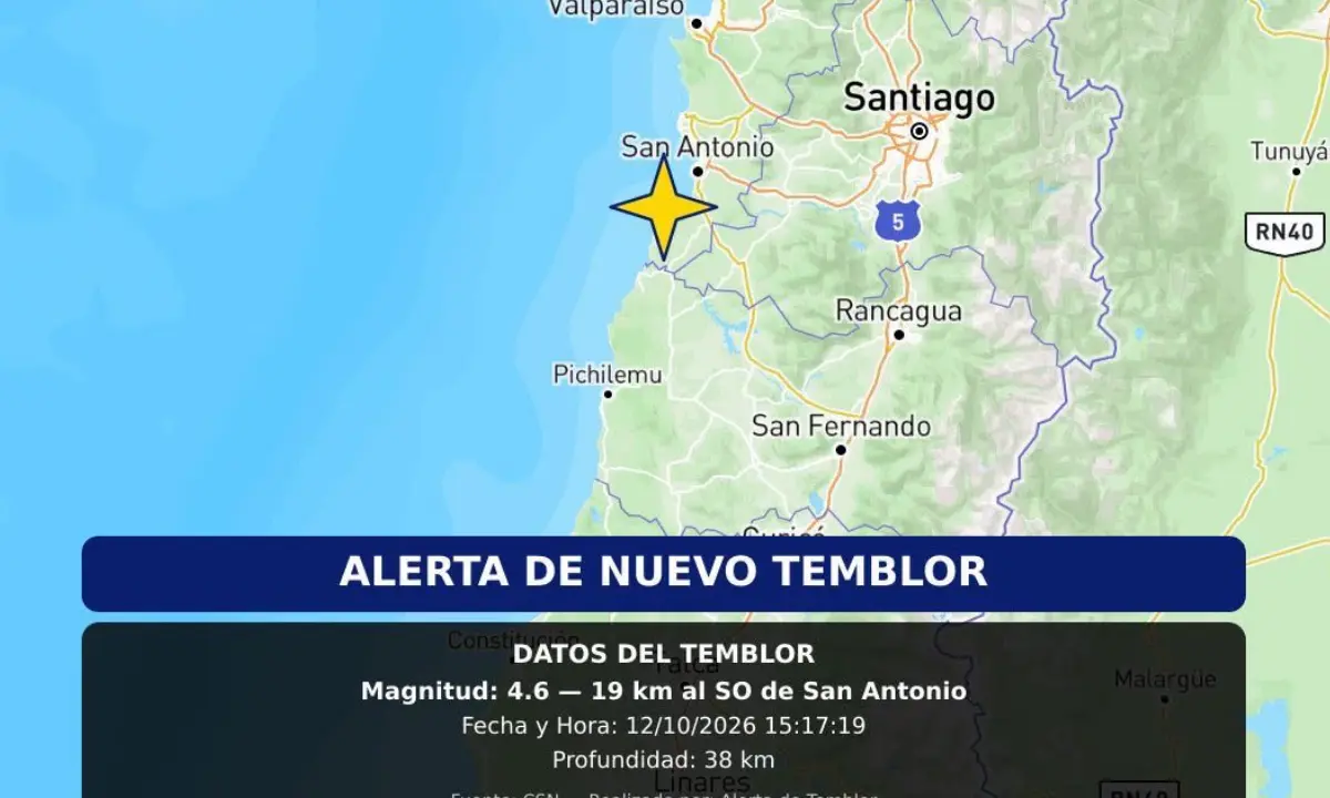 Sismo de magnitud 4,6 se siente en tres regiones de Chile