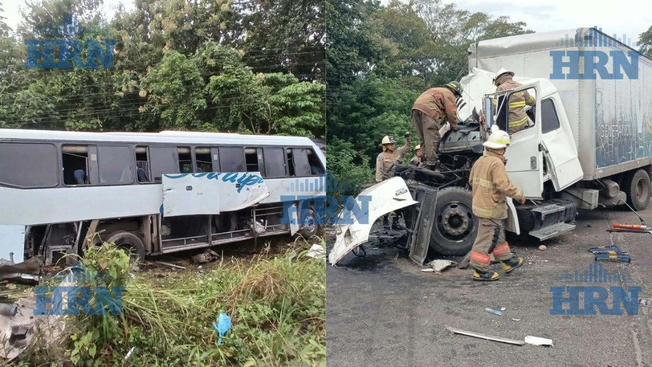 Choque entre bus y camión deja un fallecido y más de 10 heridos en El Progreso, Yoro